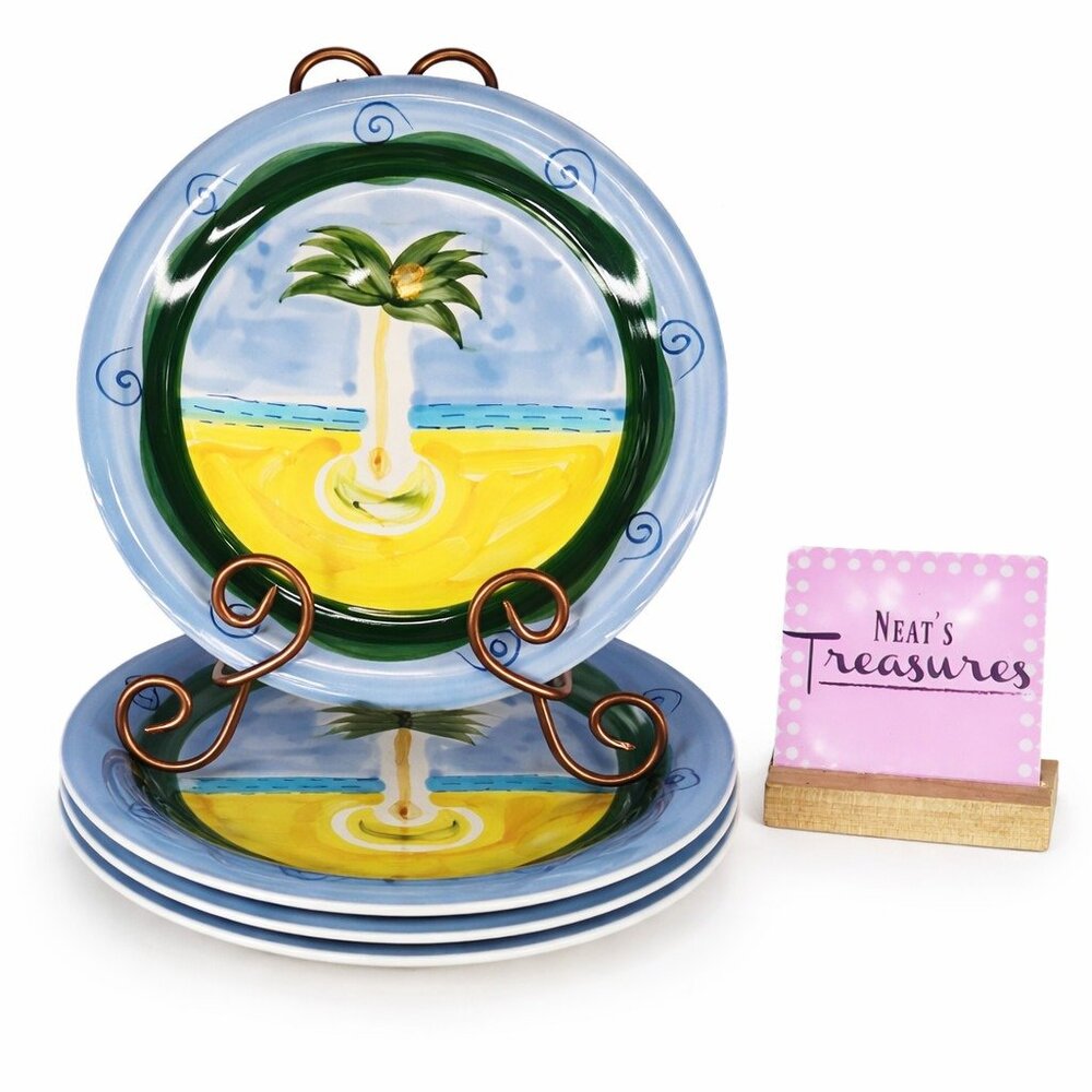 Style Eye Baum Bros PALM TREE ON BEACH COLLECTION BAU23  Dinner Plates Set of 4